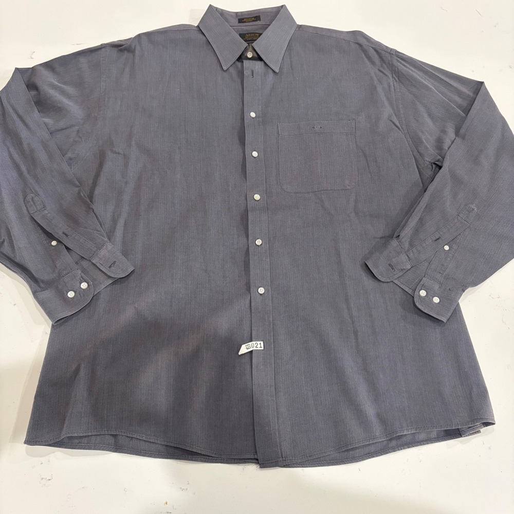 Arrow Golden Mens Dress Shirt 17.5 37 Charcoal Grey Herringbone 100% Cotton L/S